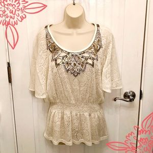 EUC Miss Me Lace Beaded Top